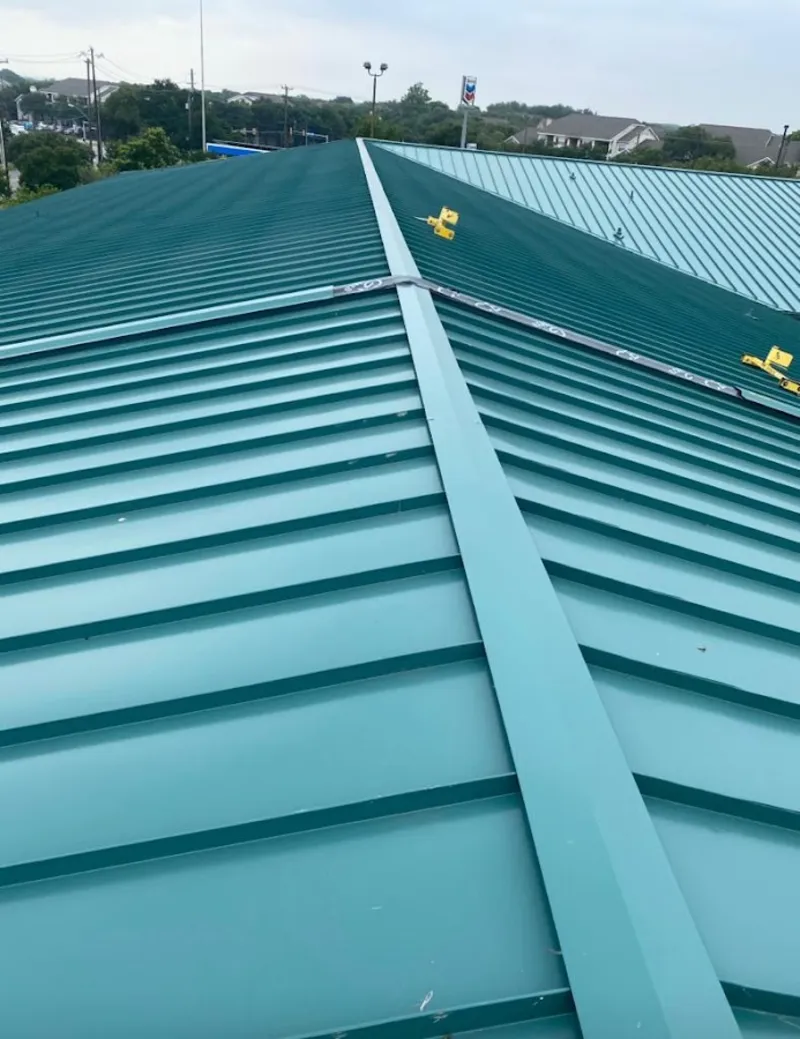 Green commercial metal roof ridge and valley for Metal Roof Repair in Cottonwood Heights